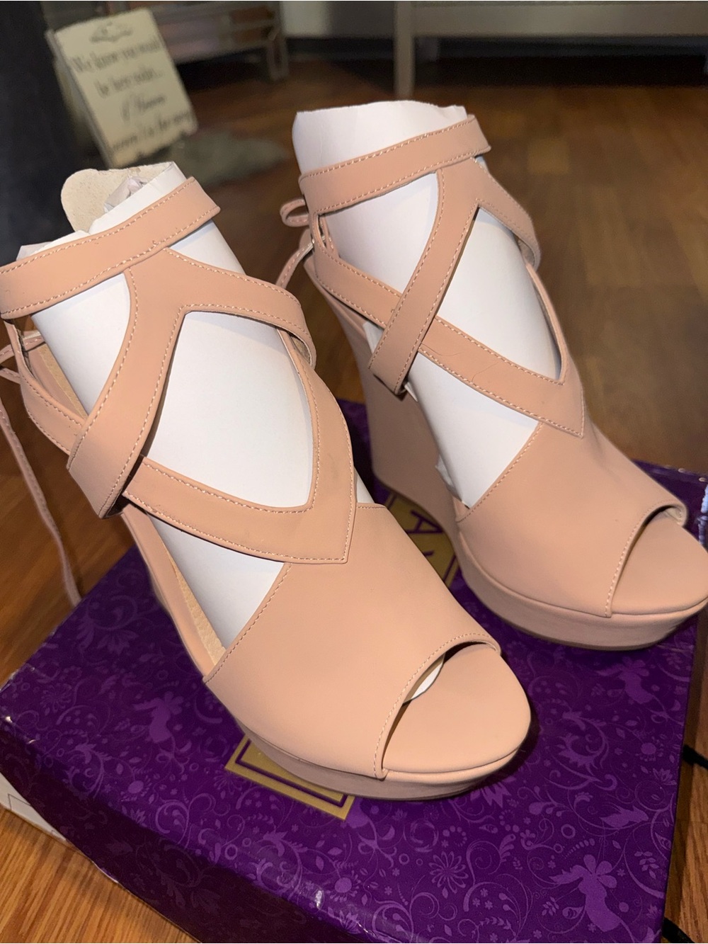 Women’s Nude Strappy Platform Wedges